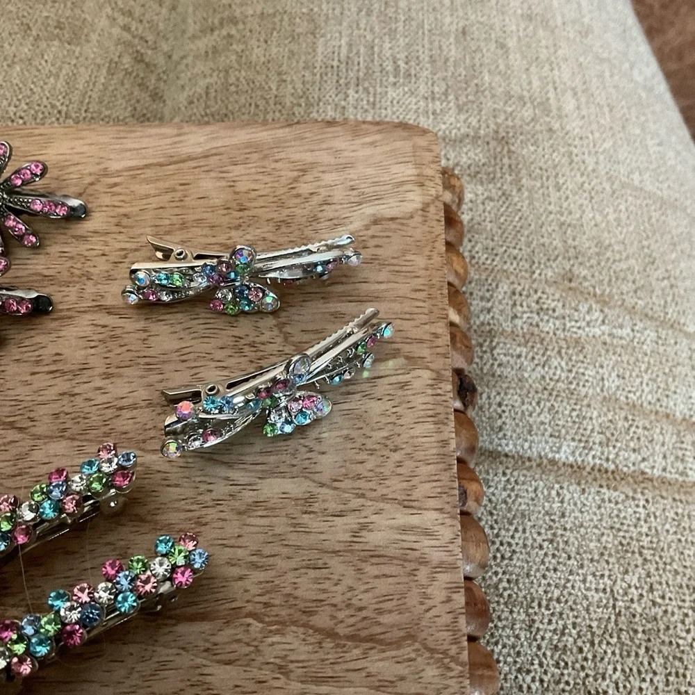 Vintage Hair Accessories, Rhinestones, Barrettes, banana clips, multicolor